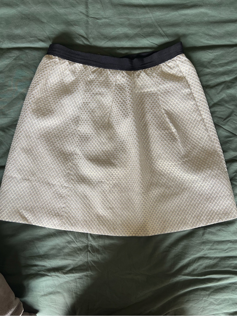 Ganni x Anthropologie Ivory Textured A-Line Skirt with Black Waistband EUC